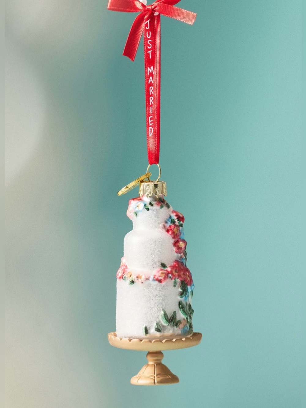 Anthropologie Just Married Glass Ornament